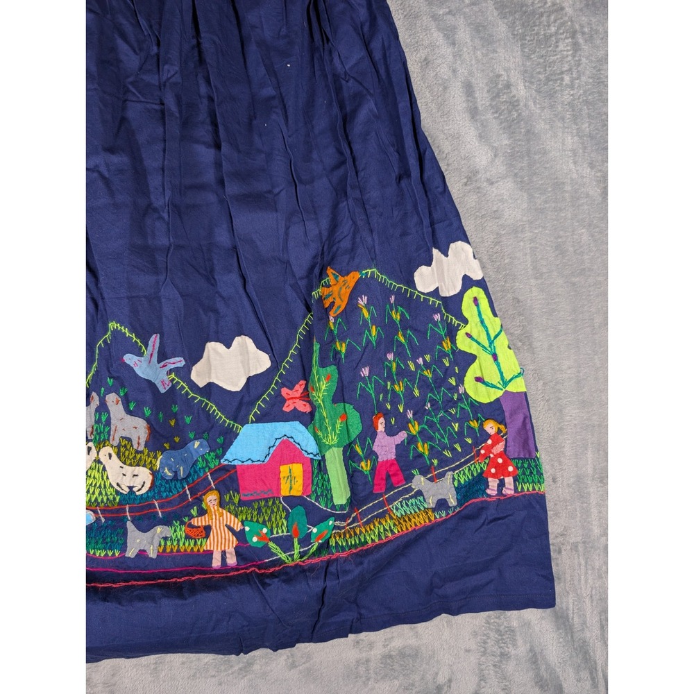 Cuyamuna Handmade Colombia Folk Art Embroidered Cotton Skirt Navy Blue 31L 13W - Picture 13 of 16